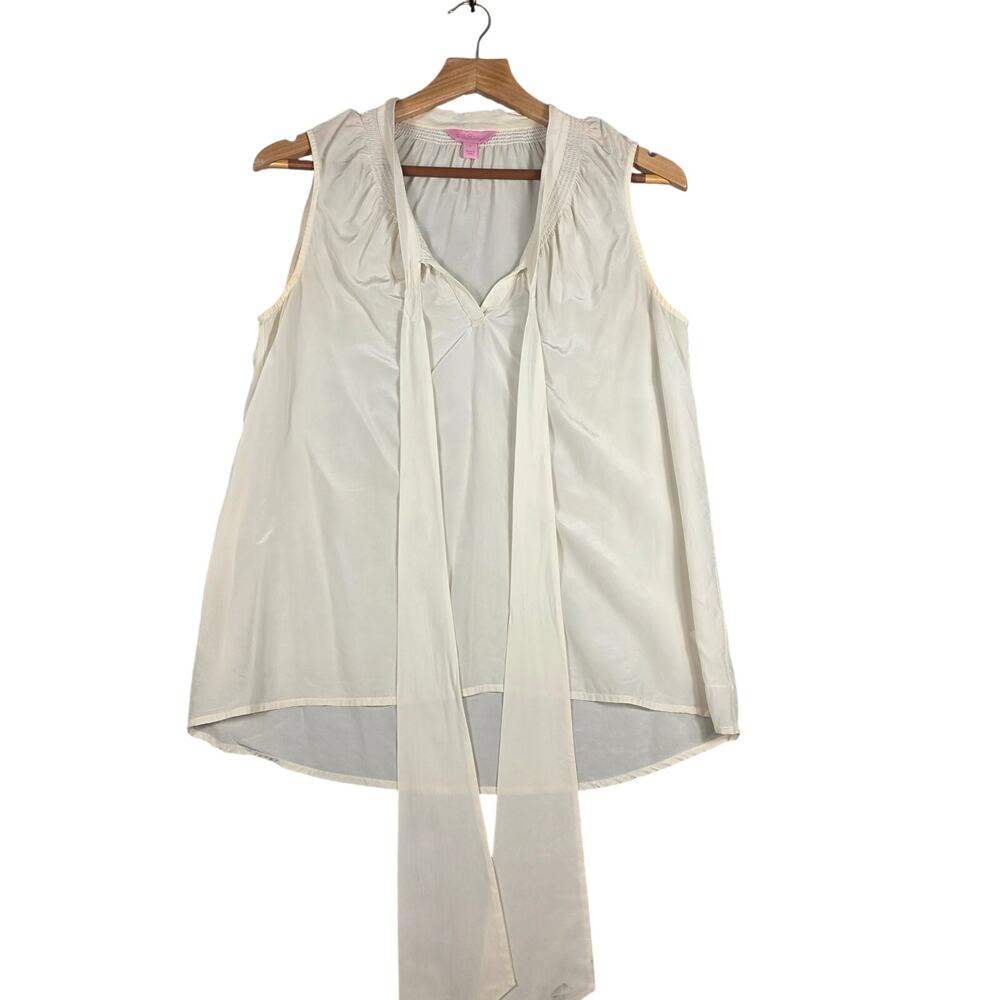 Lilly Pulitzer Ivory Silk Sleeveless Tie Front Blouse